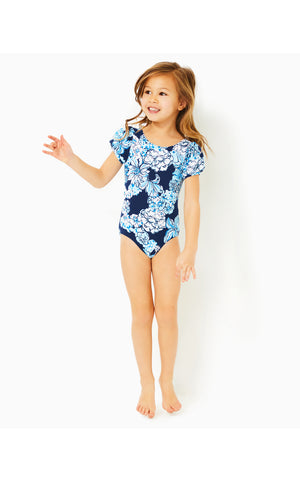 
            
                Load image into Gallery viewer, Girls Waterfall One-Piece Swimsuit - Low Tide Navy - Bouquet All Day Swim
            
        