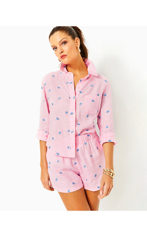 Coralynn Button Down Shirt - Conch Shell Pink - Gone Shellin Embroidery