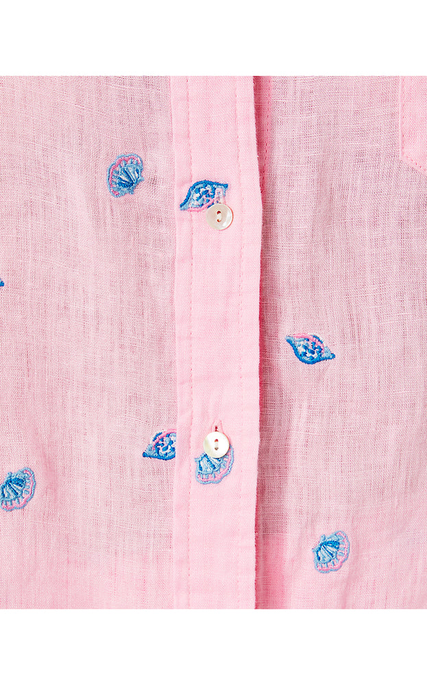 Coralynn Button Down Shirt - Conch Shell Pink - Gone Shellin Embroidery