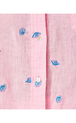 Coralynn Button Down Shirt - Conch Shell Pink - Gone Shellin Embroidery