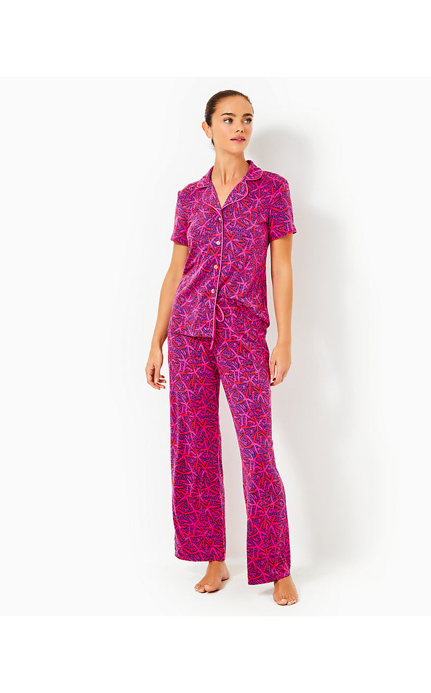 Pajama Button-Up Top - Passion Fruit Pink Star Searching