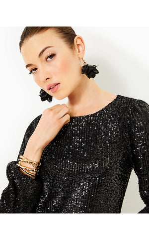 Nicoline Long Sleeve Romper - Noir Treasure Box Sequin Knit