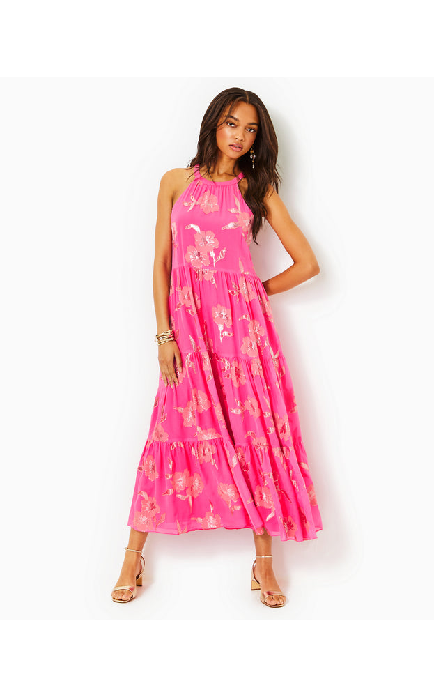 Beccalyn Halter Maxi Dress - Roxie Pink - Anniversary Silk Clip
