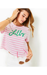 Keenan Cotton Top - Conch Shell Pink - Striped Lilly Pulitzer Embellished Top