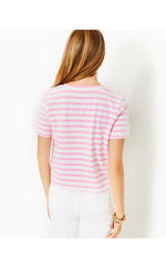 Keenan Cotton Top - Conch Shell Pink - Striped Lilly Pulitzer Embellished Top
