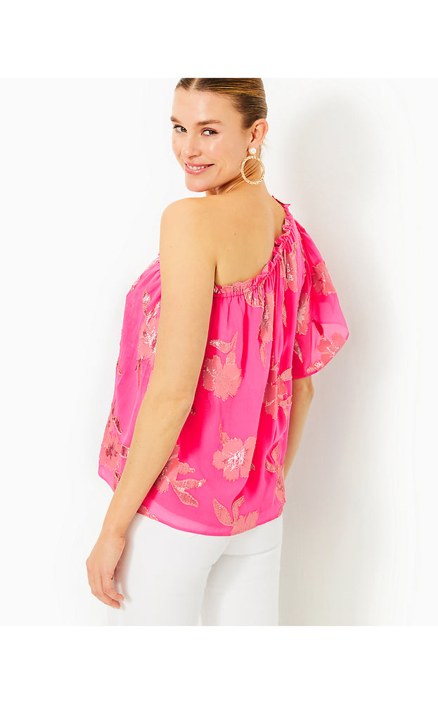 Saraleigh One-Shoulder Top - Roxie Pink - Anniversary Silk Clip