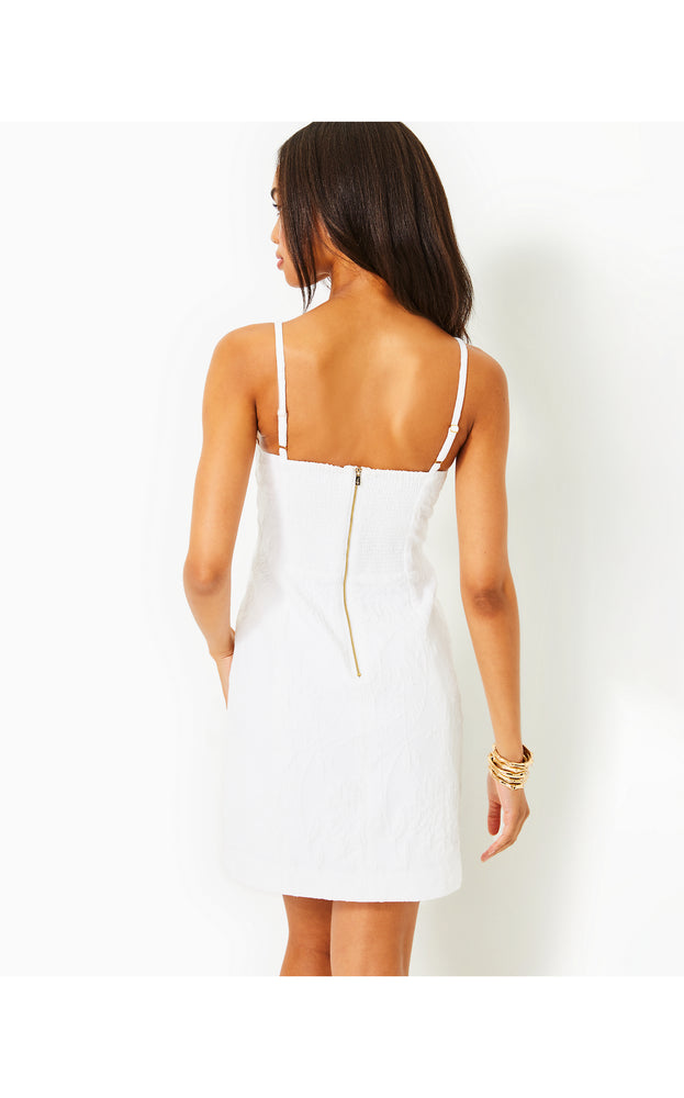 Willalynn Stretch Bow Dress - Resort White - Caliente Pucker Jacquard