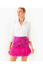 Charmain Mini Skirt - Passion Fruit Pink Petal Party Metallic Brocade