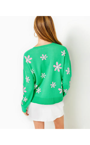 Tensley Cotton Sweater - Spearmint - Blossom Jacquard