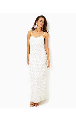 Gillian Lace Maxi Slip Dress - Resort White - Butterfly Garden 3D Lace