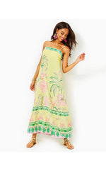 Jesslyn Silk Maxi Slip Dress - Finch Yellow Tropical Oasis Engineered