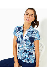 UPF 50+ Luxletic Frida Polo Top - Low Tide Navy - Bouquet All Day