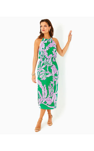 Gracelyn Halter Midi Dress - Brazilian Green Salty Sandbar Oversized