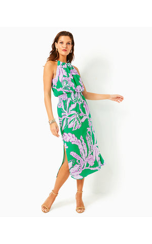 Gracelyn Halter Midi Dress - Brazilian Green Salty Sandbar Oversized