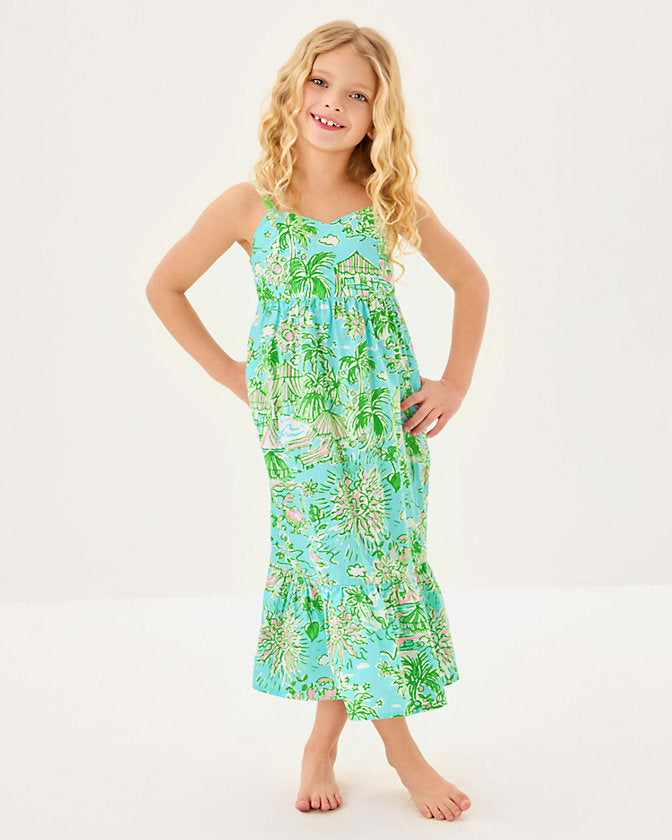 Girls Mini Hiedi Maxi Dress - Fresh Water Blue Sunbathers Bliss