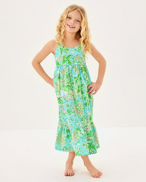 Girls Mini Hiedi Maxi Dress - Fresh Water Blue Sunbathers Bliss