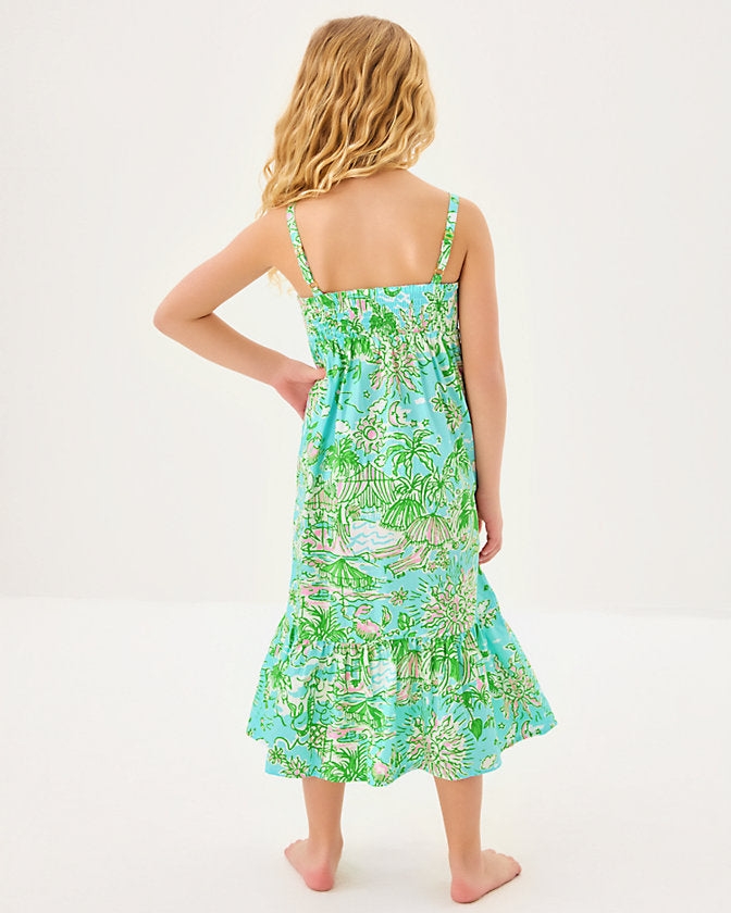 Girls Mini Hiedi Maxi Dress - Fresh Water Blue Sunbathers Bliss