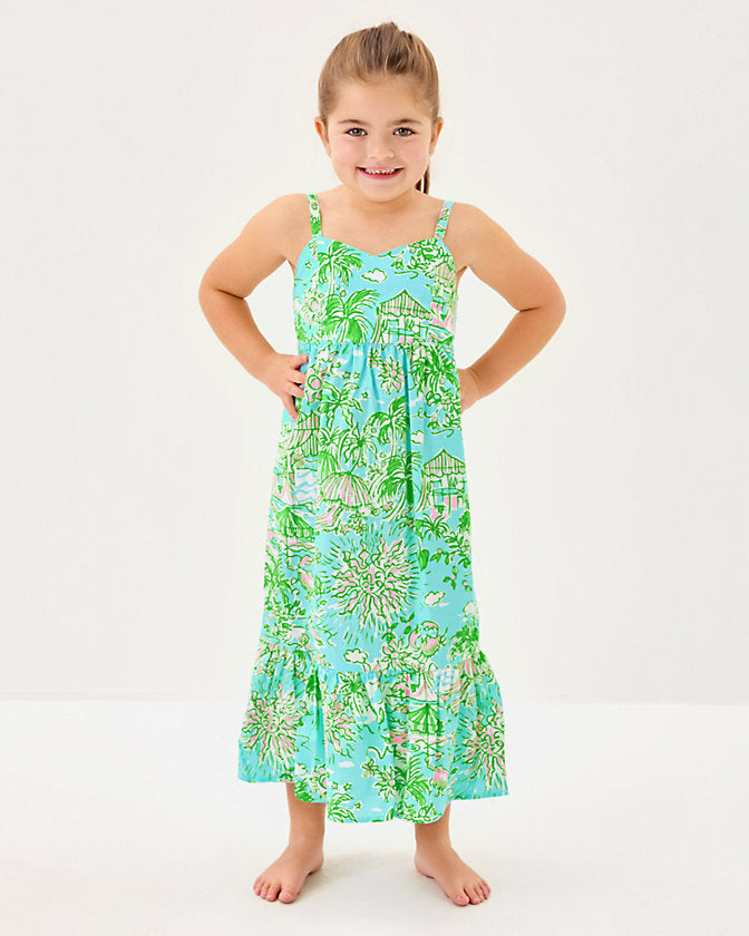 Girls Mini Hiedi Maxi Dress - Fresh Water Blue Sunbathers Bliss