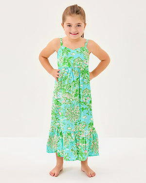 Girls Mini Hiedi Maxi Dress - Fresh Water Blue Sunbathers Bliss