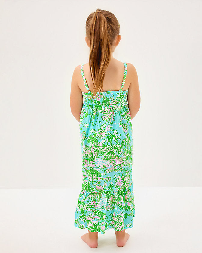 Girls Mini Hiedi Maxi Dress - Fresh Water Blue Sunbathers Bliss