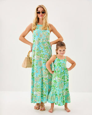 Girls Mini Hiedi Maxi Dress - Fresh Water Blue Sunbathers Bliss