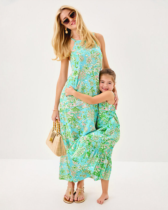 Girls Mini Hiedi Maxi Dress - Fresh Water Blue Sunbathers Bliss