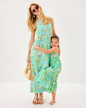 Girls Mini Hiedi Maxi Dress - Fresh Water Blue Sunbathers Bliss