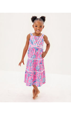 Girls Mini Pollie Midi Dress - Rousseau Pink Barefoot Beachcombers