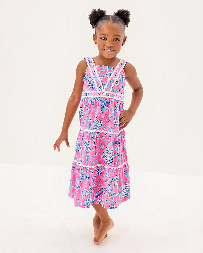 Girls Mini Pollie Midi Dress - Rousseau Pink Barefoot Beachcombers