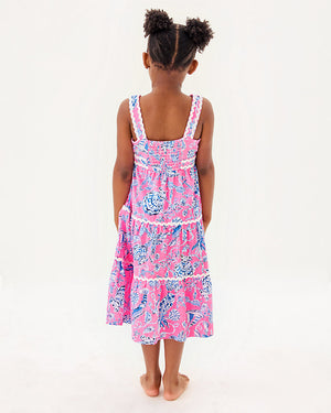 Girls Mini Pollie Midi Dress - Rousseau Pink Barefoot Beachcombers
