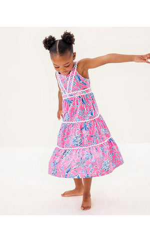 Girls Mini Pollie Midi Dress - Rousseau Pink Barefoot Beachcombers