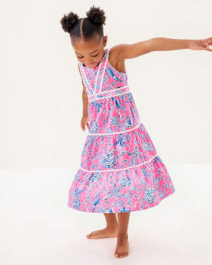Girls Mini Pollie Midi Dress - Rousseau Pink Barefoot Beachcombers