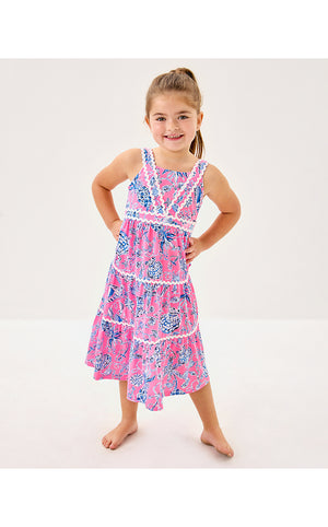Girls Mini Pollie Midi Dress - Rousseau Pink Barefoot Beachcombers