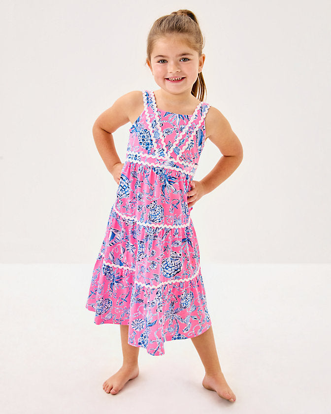 Girls Mini Pollie Midi Dress - Rousseau Pink Barefoot Beachcombers