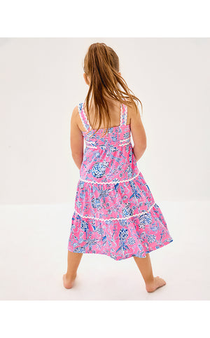Girls Mini Pollie Midi Dress - Rousseau Pink Barefoot Beachcombers