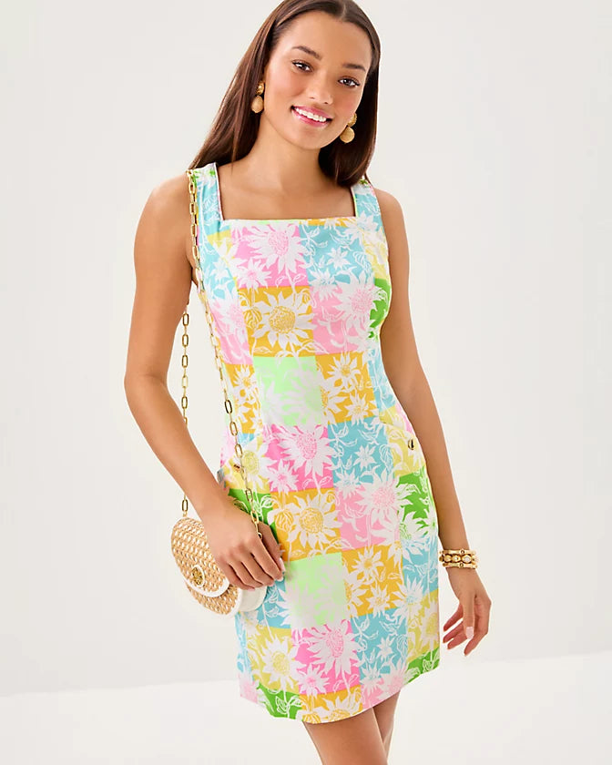 The Lilly Shift Dress - Multi Via Sunny Sunflowers