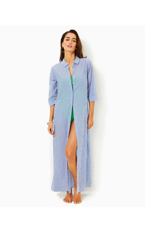 
            
                Load image into Gallery viewer, Natalie Maxi Cover-Up - Coastal Blue - LTWT Oxford Stripe
            
        