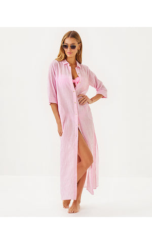 Natalie Maxi Cover-Up - Conch Shell Pink - LTWT Oxford Stripe