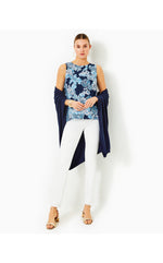 Iona Sleeveless Top - Low Tide Navy - Bouquet All Day Engineered Woven Top