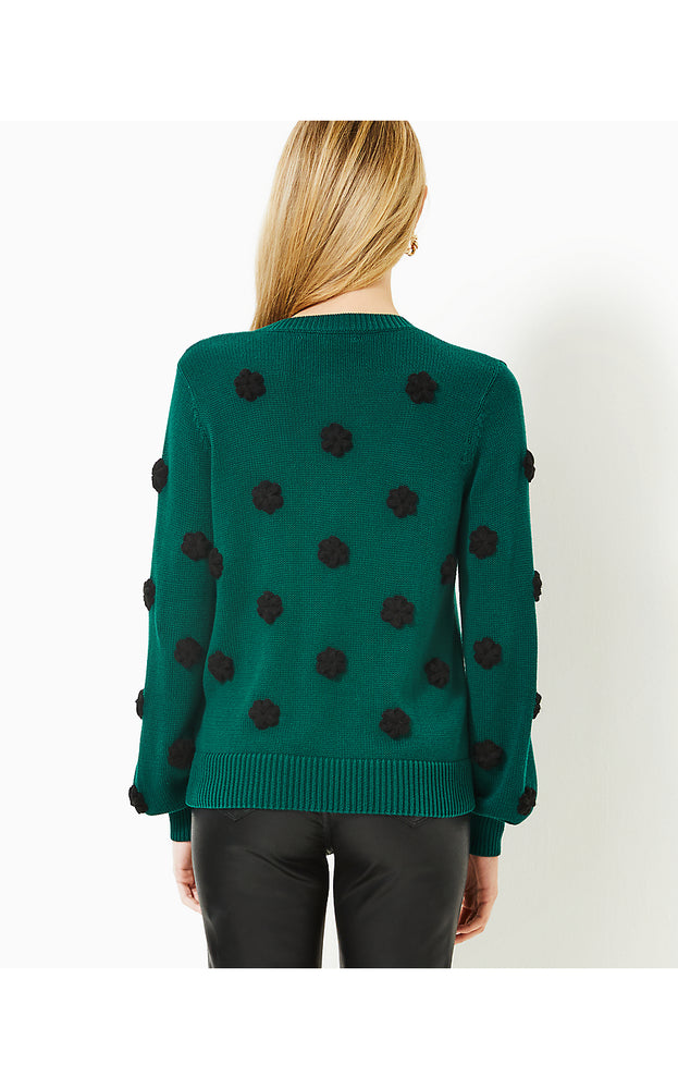 Wyla Sweater - Villa Green Tossed Crochet Flowers