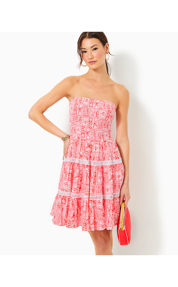 Kelvina Strapless Smocked Dress - Mizner Red - Seaside Harbour