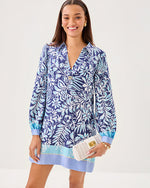 Iralanne Popover Shirtdress - Sapphire Pool Summer Shorelines Engineered Woven Dress