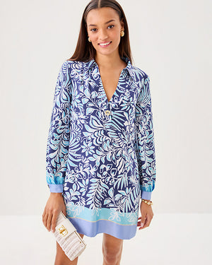 Iralanne Popover Shirtdress - Sapphire Pool Summer Shorelines Engineered Woven Dress