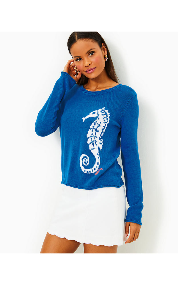 Kellyn Sweater - Barton Blue - Seahorse Jacquard
