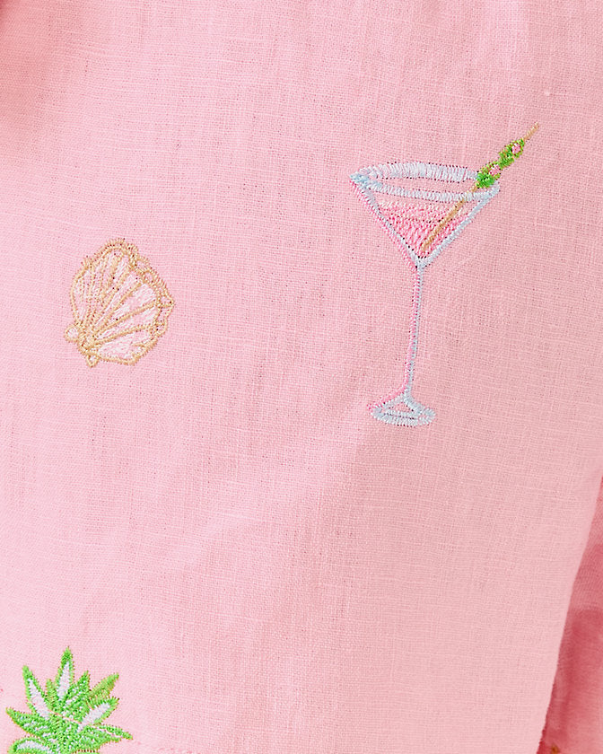 3" Elodey Linen Short - Conch Shell Pink Happy Hour Embroidery