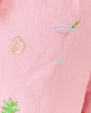3" Elodey Linen Short - Conch Shell Pink Happy Hour Embroidery