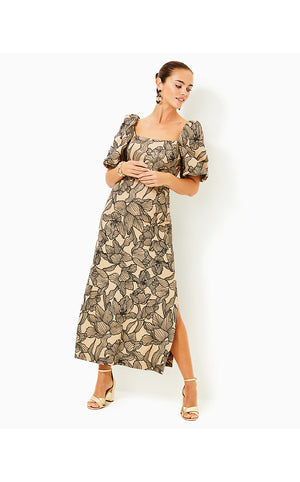 Linora Maxi Dress - Wicker Tan Embroidered Sequin Exploded