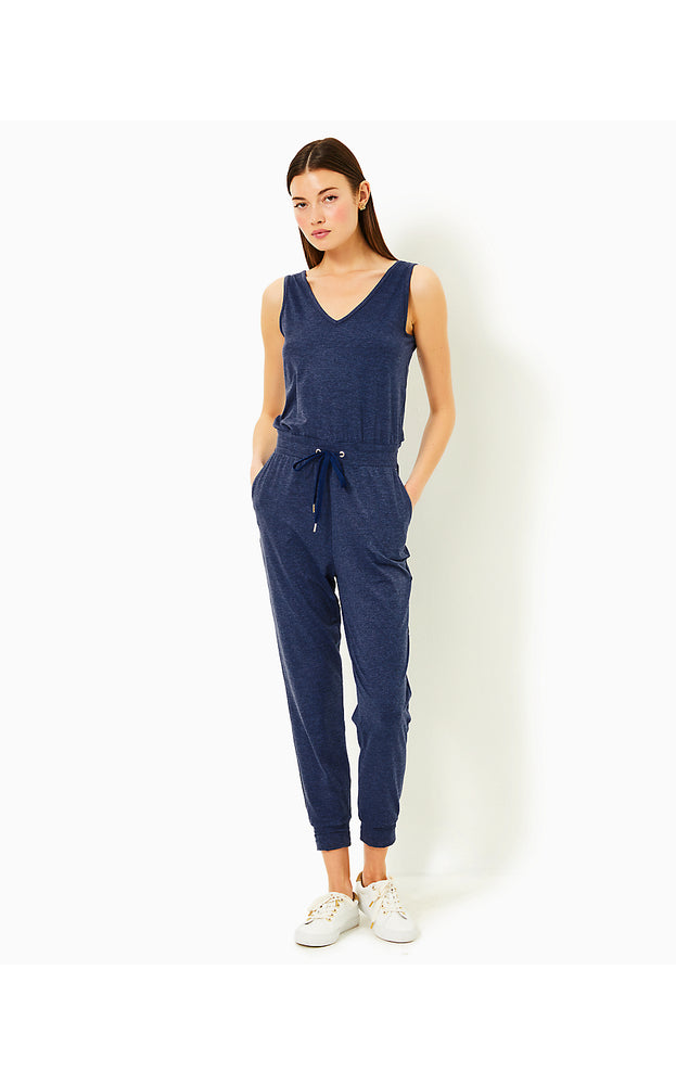 UPF 50+ Maisie Jumpsuit - Heathered Med Blue X Noir