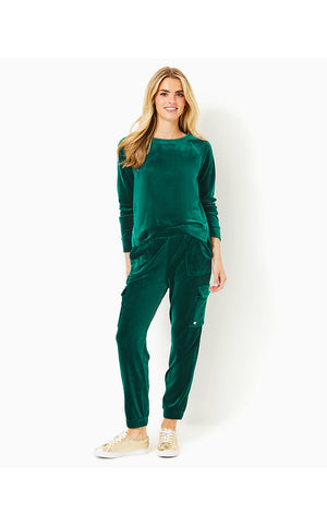 28" Eva Velour Pant - Villa Green