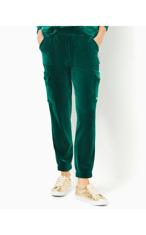 28" Eva Velour Pant - Villa Green